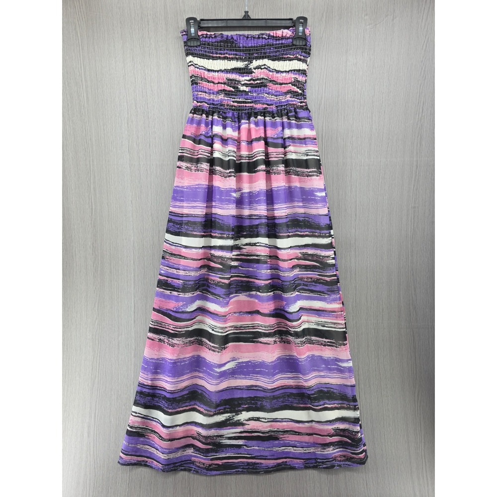 She's Cool Dress Womens Size Small Maxi Strapless Colorful Summer Purple Pink